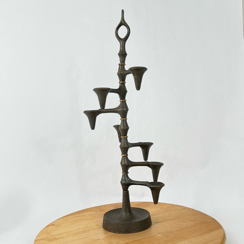 Vtg Dansk Jens Harald Quistgaard Seven Light Cast Iron & Brass Swivel Candelabra